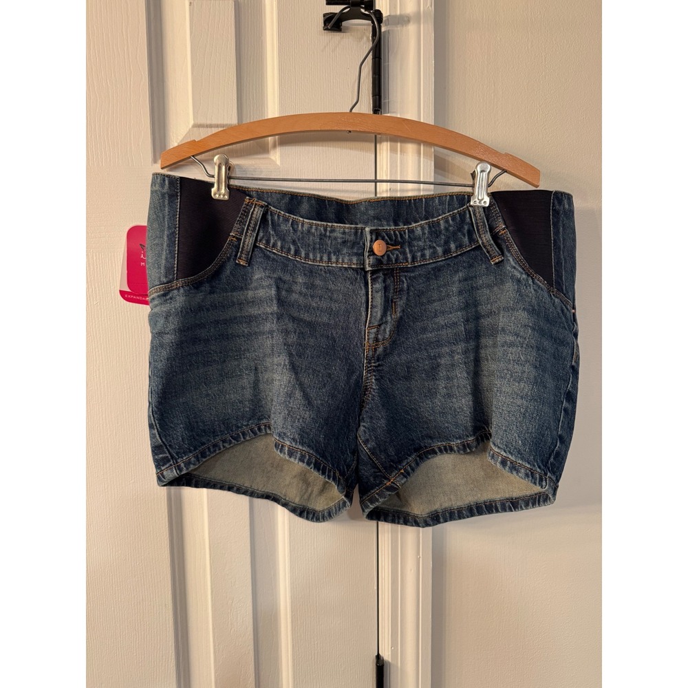 Isabel Maternity Midi‎ Shorts Blue Wash Expandable Side Panel Size 10